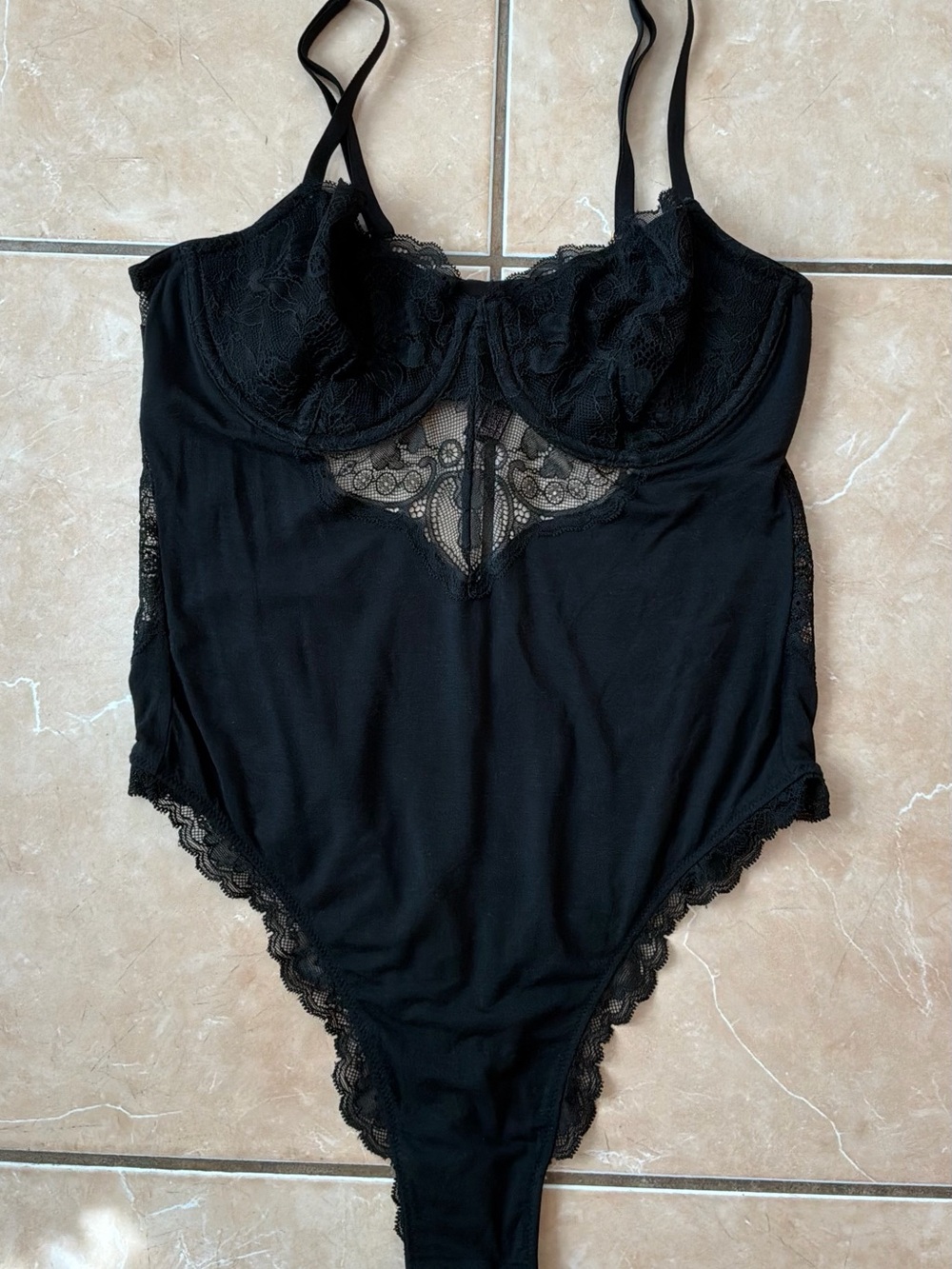 Victoria's Secret Black Lace-Trim Bodysuit